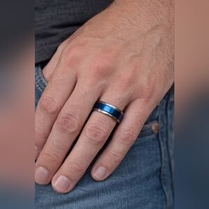 Stainless Steel Metallic Blue Men’s Band Ring Size 9